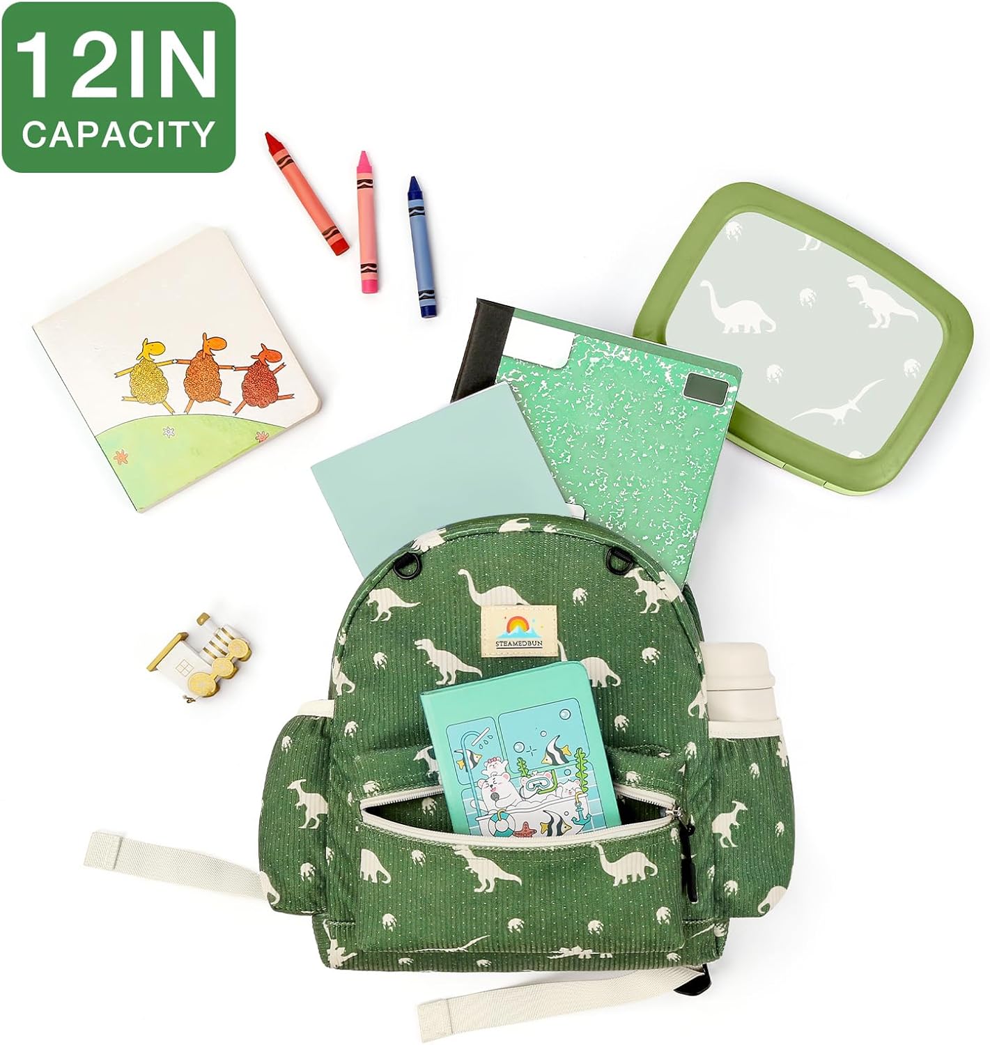 STEAMEDBUN Corduroy Toddler Backpack for Boys 2-4: Kids backpack for Boys Girls - 12 inch Preschool Kindergarten Backpacks - Dinosaur - Image 6