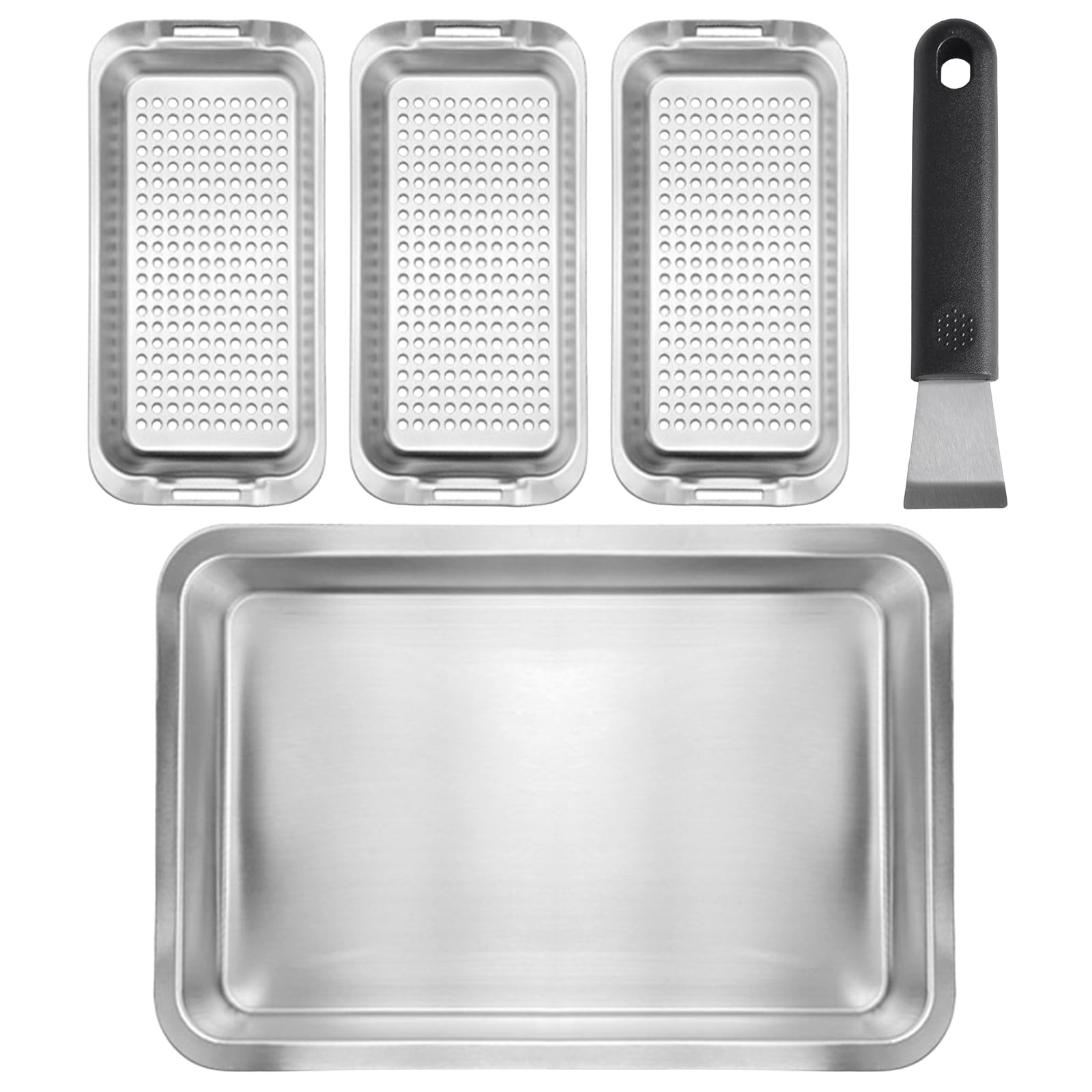 Zestaw koszy grillowych ze stali nierdzewnej, 3 kosze do grillowania z tacą do serwowania i uniwersalnym uchwytem, akcesoria do grillowania ryb, warzyw, mięsa, do grilla gazowego, grilla na