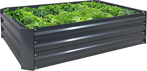 Miniatura 203 de Sunnydaze Cama de jardín de metal elevada de 11.75 pulgadas de alto, cama de jardín elevada galvanizada para exteriores para verduras y flores