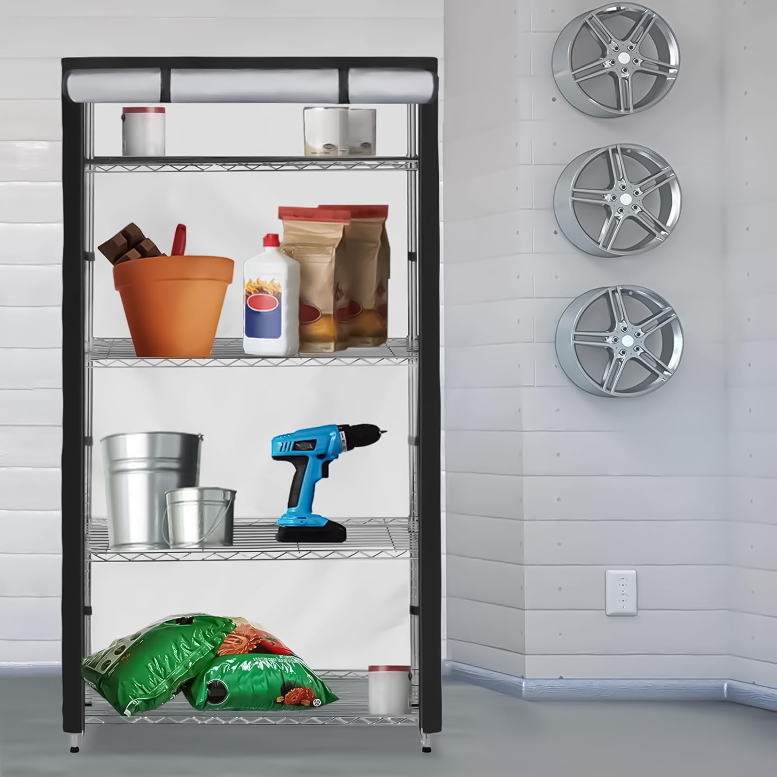 Regalabdeckung - Robuste Abdeckung für Lagerregale,Verstellbare Rollbare Abdeckung Schützt Kleidung Lagerräume Garagen Eingangsbereiche