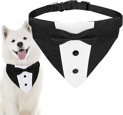 Collar tipo bandana de esmoquin con pajarita para mascotas, disfraz formal de boda, disfraz formal de compromiso, cumpleaños, traje de mascotas para