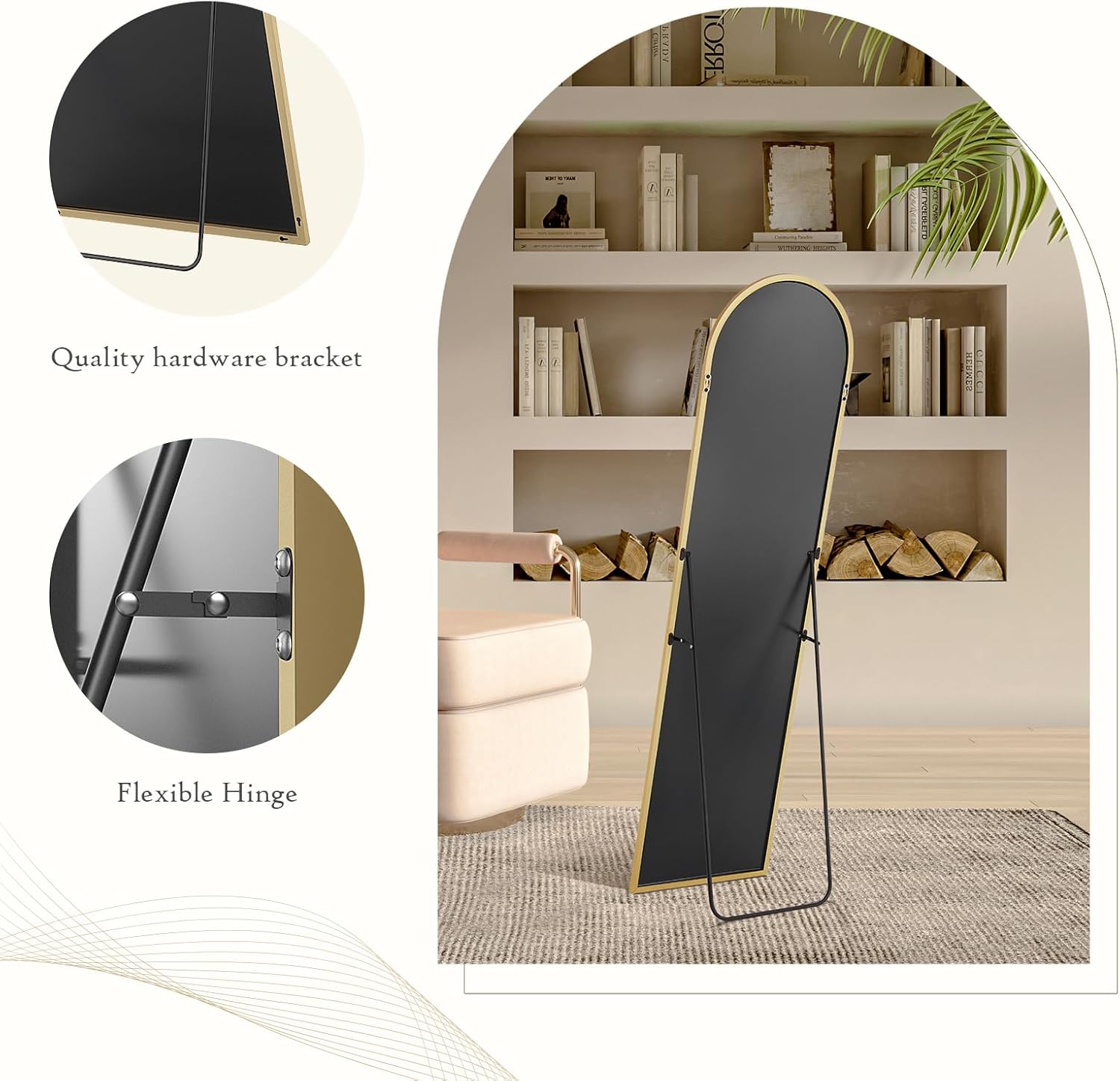Mirror Full Length, Upgraded Body Wall Mirrors with Shatter-Proof Glass, Floor Standing, Hanging or Leaning, Tall Mirror with Stand Aluminum Alloy Frame for Bedroom