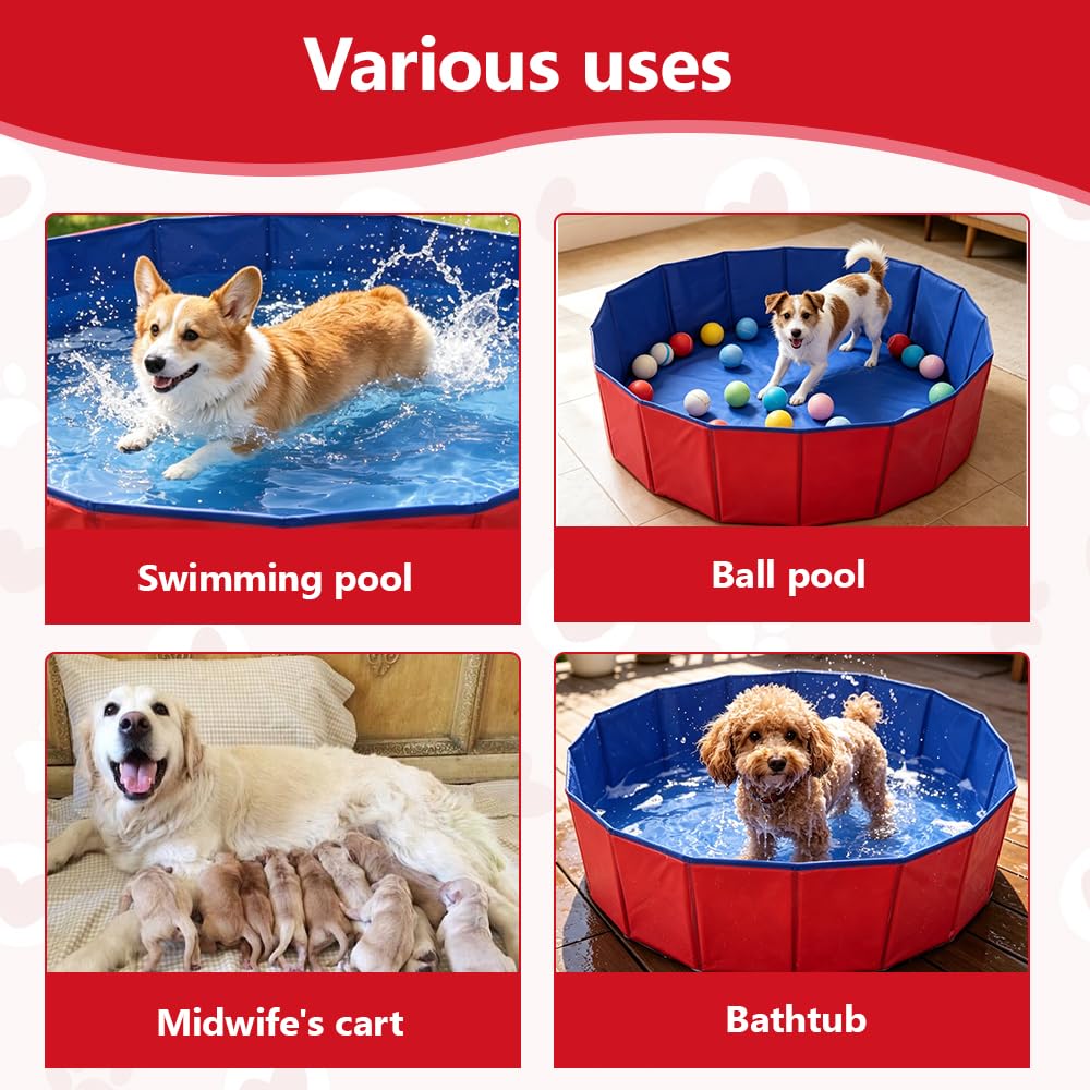 Faltbarer Hundepool, 60x20 cm Hundeplanschbecken, Hundepool Schwimmbad mit Ablassventil, Planschbecken für Hunde, Tragbar Schwimmbecken für Kleine Hunde, Katze