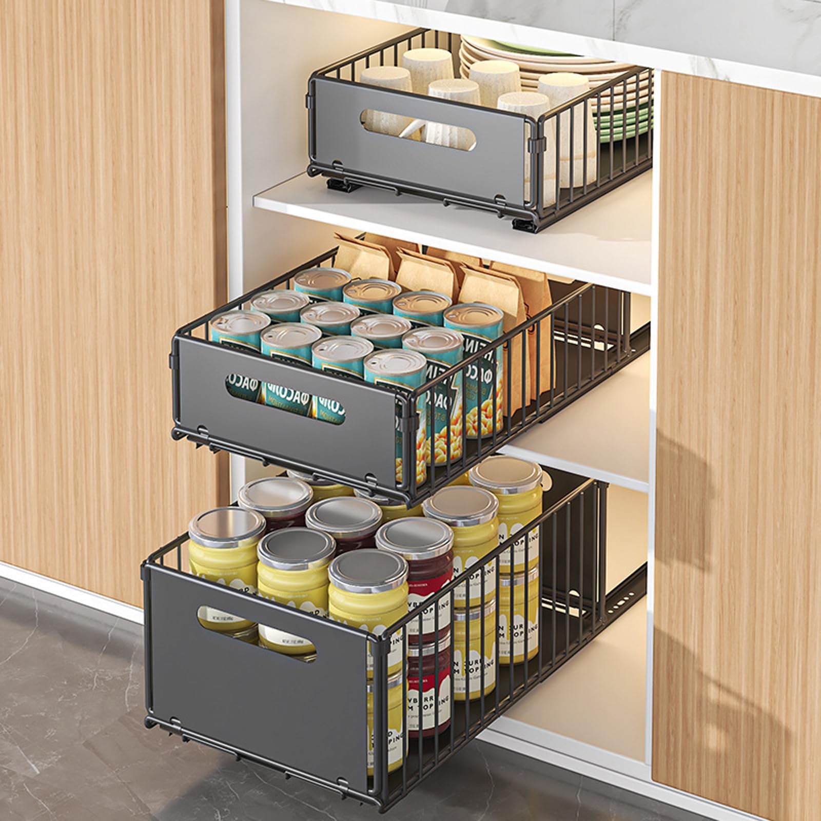 Organisateur de placard extensible pliable - Organiseur de tiroir extensible pour l'organisation des armoires de cuisine (Grand + Petit)