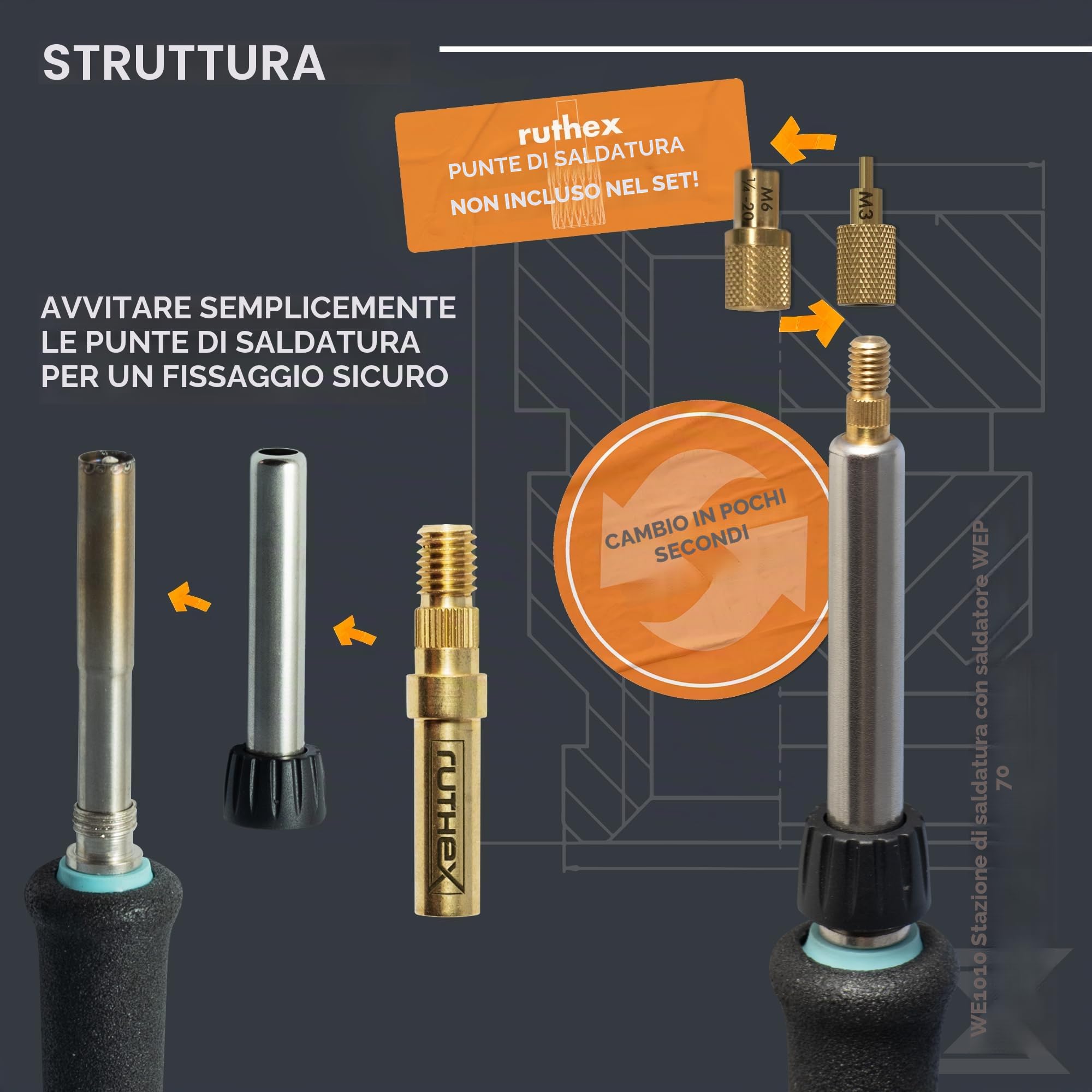 ruthex 2 punte di saldatura adattatore Weller Serie ET & LT – punta per saldatore compatibile con saldatore Weller WE1010, WP80, WEP70 per punte di saldatura ruthex per l'inserimento di inserti