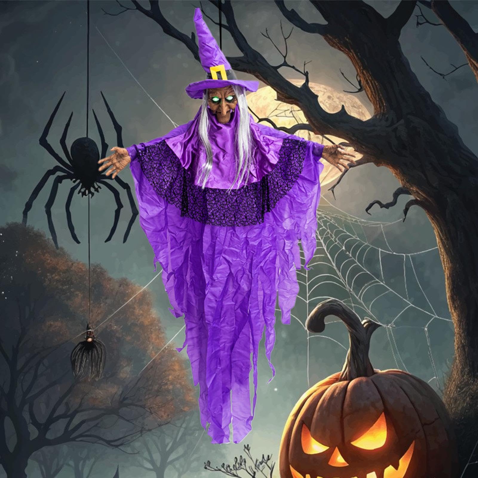 Dekoracje na Halloween z Czarownicą do Użytku Zewnętrznego Animowane | Dekoracje Halloweenowe Na Zewnątrz Na Spotkania Święta Karnawał Patio Ganek Ogr
