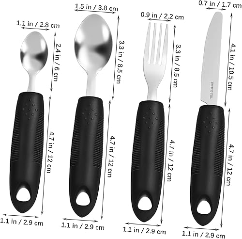 Miniatura 2 de LIFKOME Utensilios adaptables para ancianos, cucharas y tenedores con mango ponderado para temblores, vajilla antideslizante para personas mayores