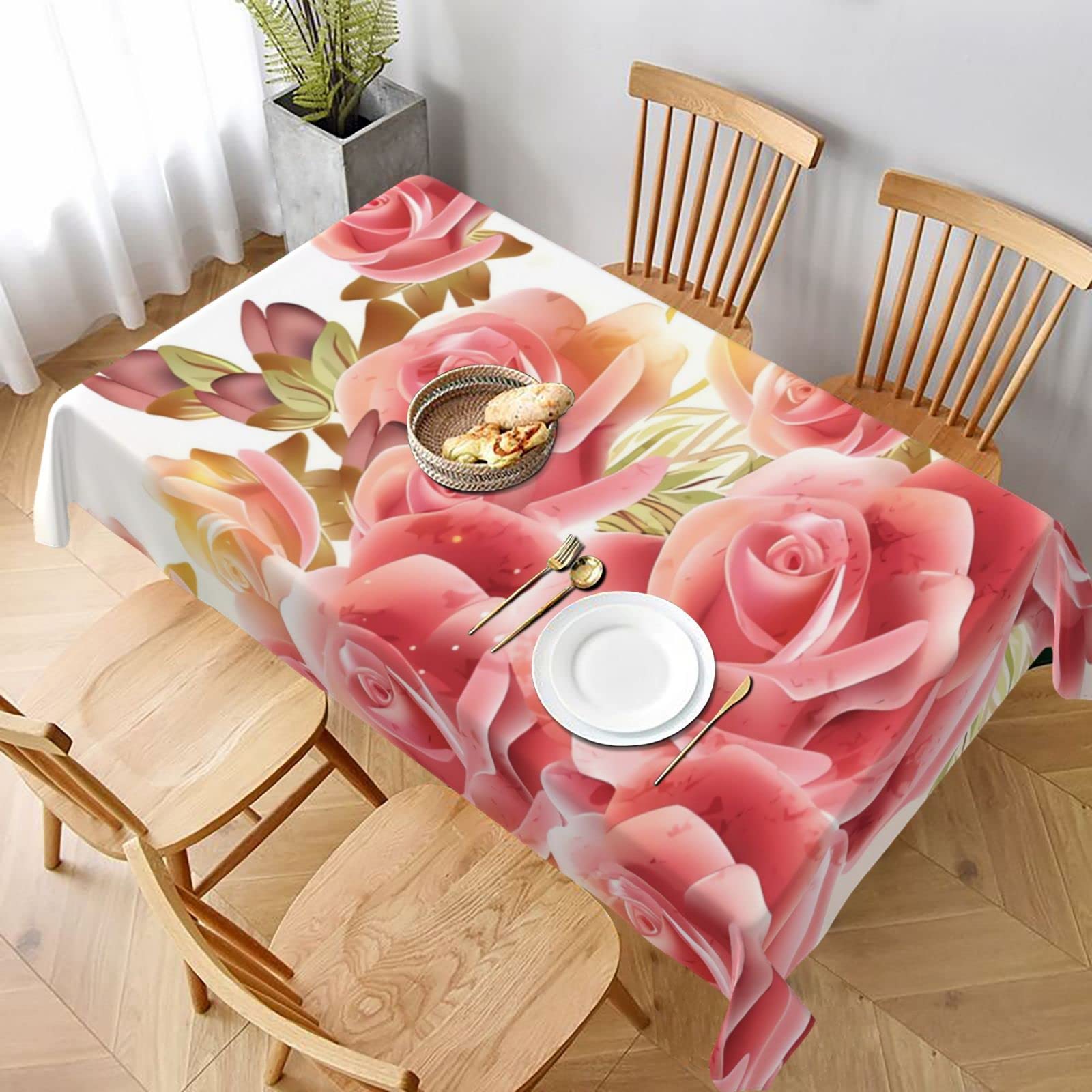 Nappe rectangulaire imprimé floral lavable 152x228 pour décoration intérieure de cuisine