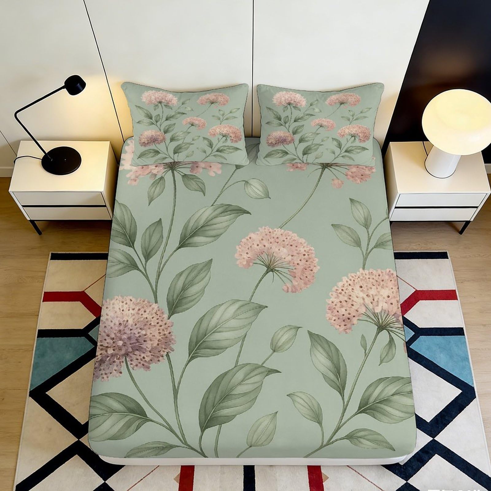 3D Printed Pastel Botanical Fitted Sheet Microfiber Soft Breathable Floral Meadow Mattress Cover for Bedroom Dorm Decor 120x200x25cm