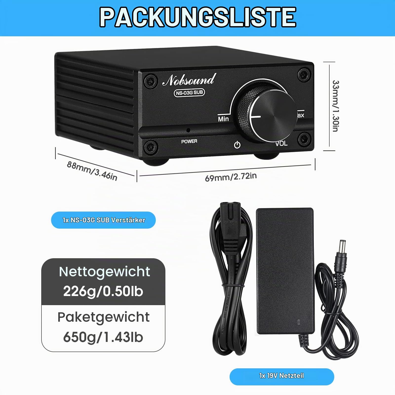 Nobsound 100W Subwoofer Verstärker Mono-Leistungsverstärker Digital Power Amplifier Mini Audio Amp (mit 19V Netzteil)