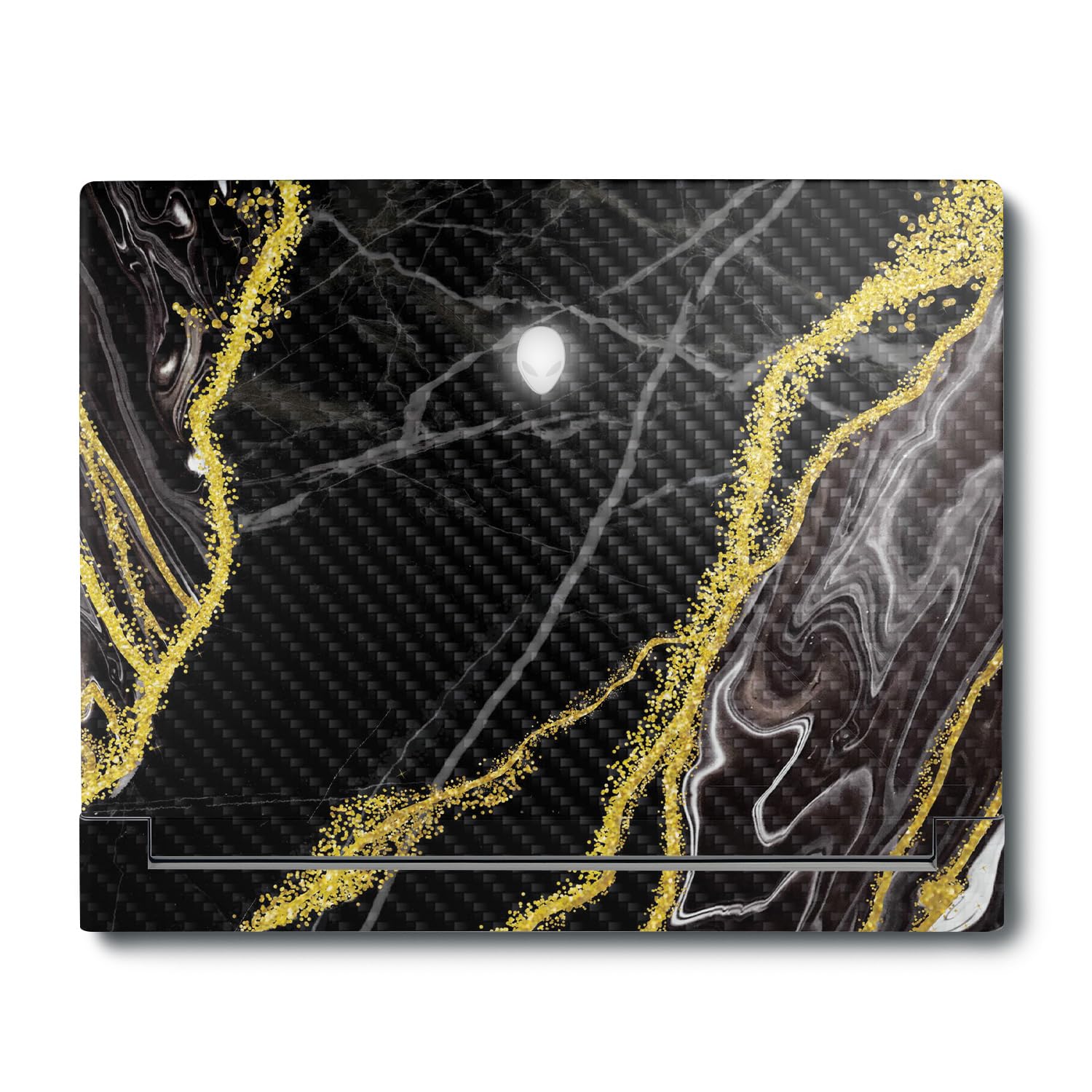 MightySkins Carbon Fiber Skin Compatible with Alienware X16 R1 (2023) Full Wrap Kit - Black Marble Glitter | Protective, Durable Textured Carbon Fiber Finish | Easy to Apply | Made in The USA