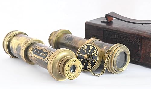 Miniatura 4 de WOANIN 1915 London Brass Maritime 15x Vintage Pirate Spyglass Telescopio - Telescopio pirata funcional de latón y visión clara - Maravilloso regalo