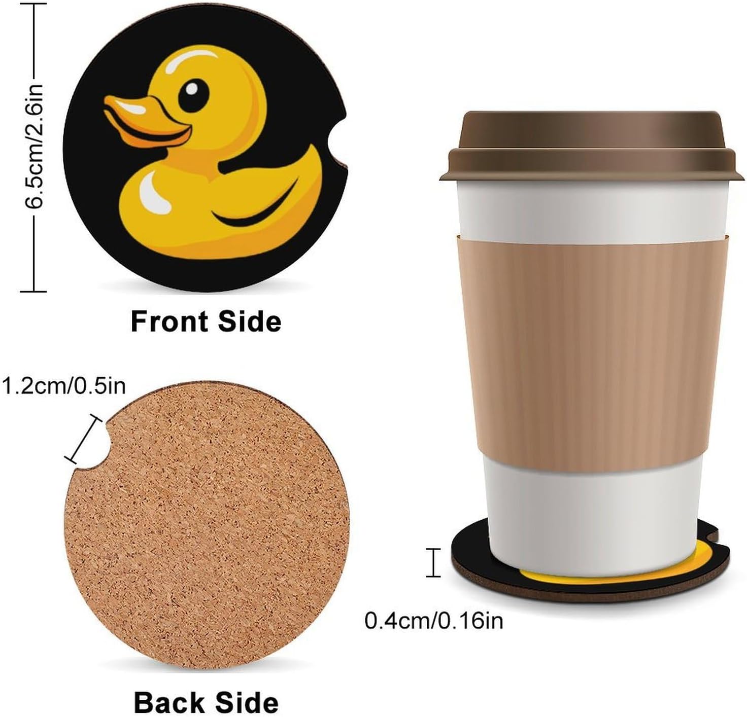 Yellow Rubber Duck Cute Car Coasters 2.56 Inch Absorbent Cup Holder for Drinks Auto Interior Accessories