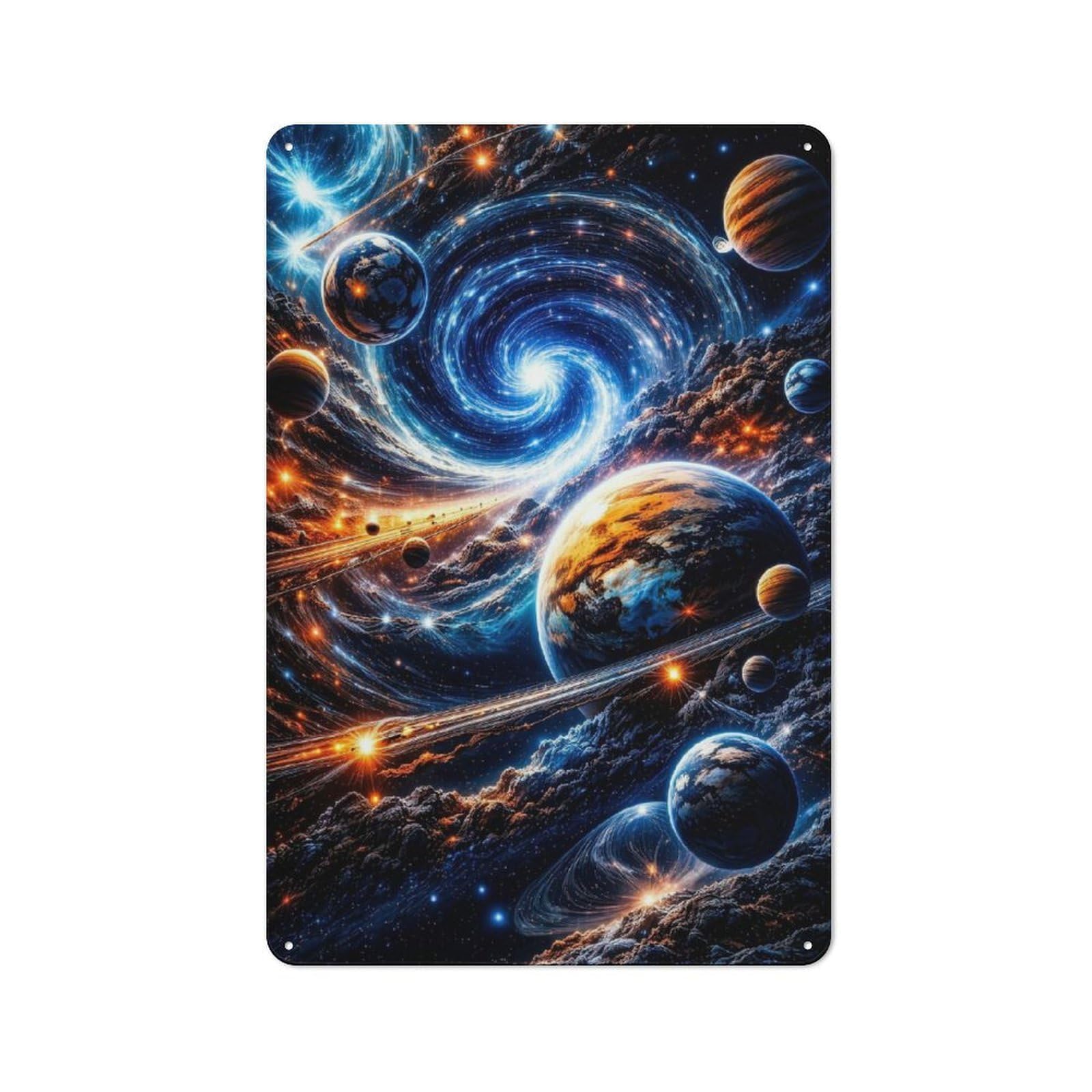 Junmoney Style-15 Tin Sign 30X20cm With Cosmic Swirl With Planets For Garage Wall, Vintage Decor, A Housewarming Gift For Fans Of Vintage Interiors