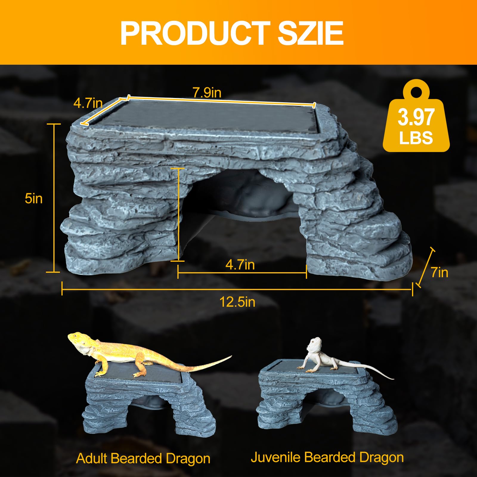 Piattaforma di drago barbuto, pelli e grotte di rettili, grande roccia crogiolata per rettili per adulti/giovani drago barbuto geco lucertola tartaruga, nascondiglio per arrampicata su roccia