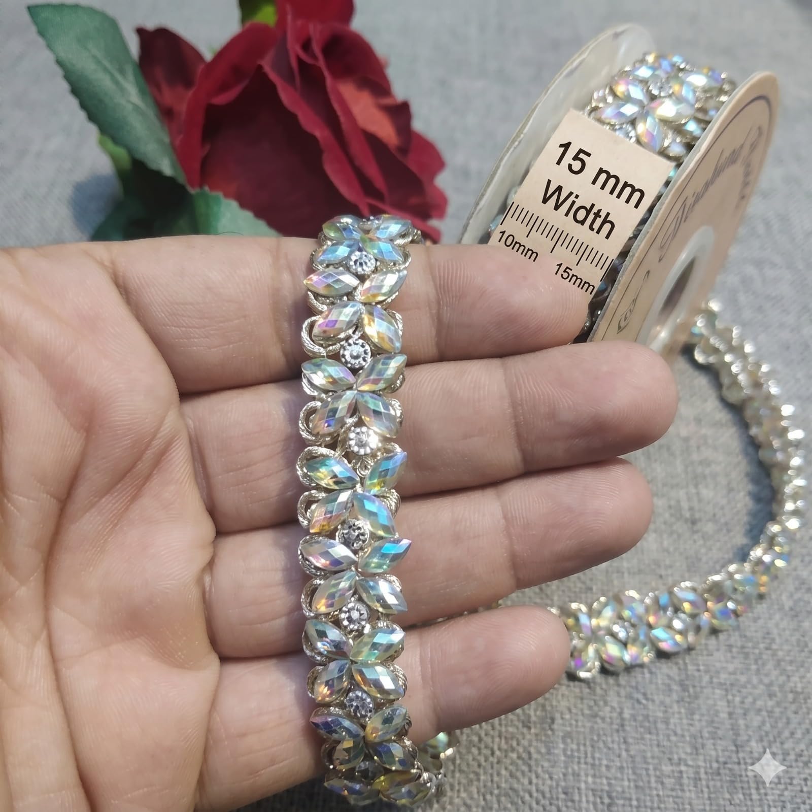 DIVARA Rainbow-Silver Stone lace with Beautiful and Antique Design.(Pack of 5meter Width=15mm) Used in Many Purposes-image-29