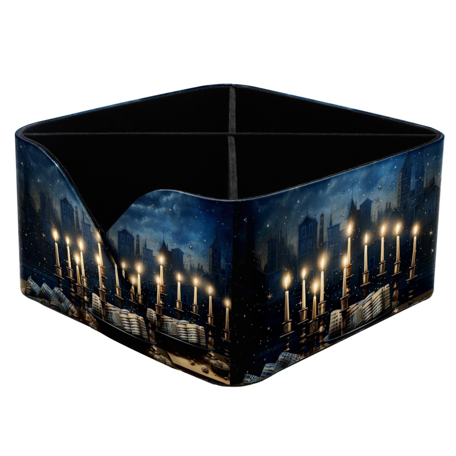 Boîte de rangement de bureau en cuir élégant avec bougies de Hanoukka haut de gamme