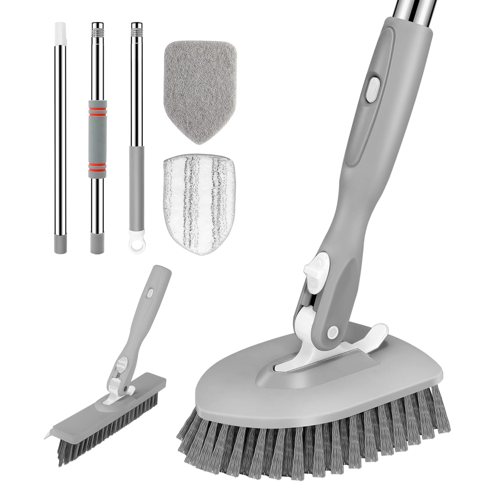 SetSail 4-in-1 Tile Tub Floor Scrubber with V-Shaped Grout Brush, Gray