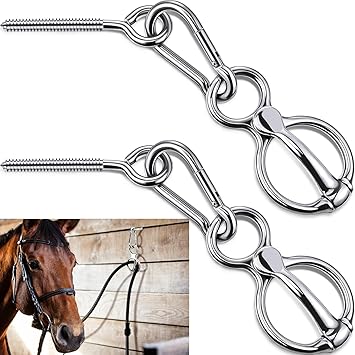 Dunzy 2 Sets Horse Tie Ring, Horse Tack and Supplies Horse Training Equipment Safe Horse Accessories with Eye Bolt, Tie Rings Silver