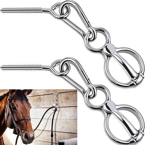 Dunzy 2 Sets Horse Tie Ring, Horse Tack and Supplies Horse Training Equipment Safe Horse Accessories with Eye Bolt, Tie Rings (Silver)