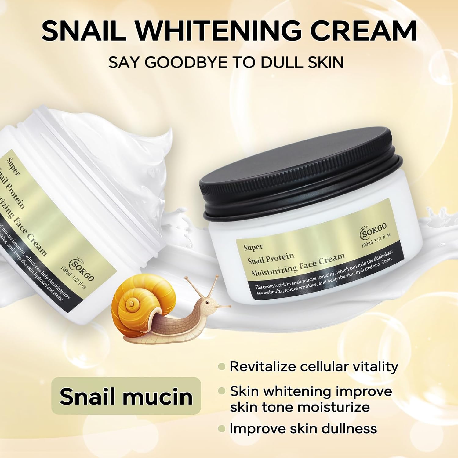 Snail Mucin Cream, Revitalizing Hydrating Moisturizer for All Skin Types, Enriched with Snail Extract for Radiant Smooth Skin Ideal for Dry and Dull Complexions - Image 5
