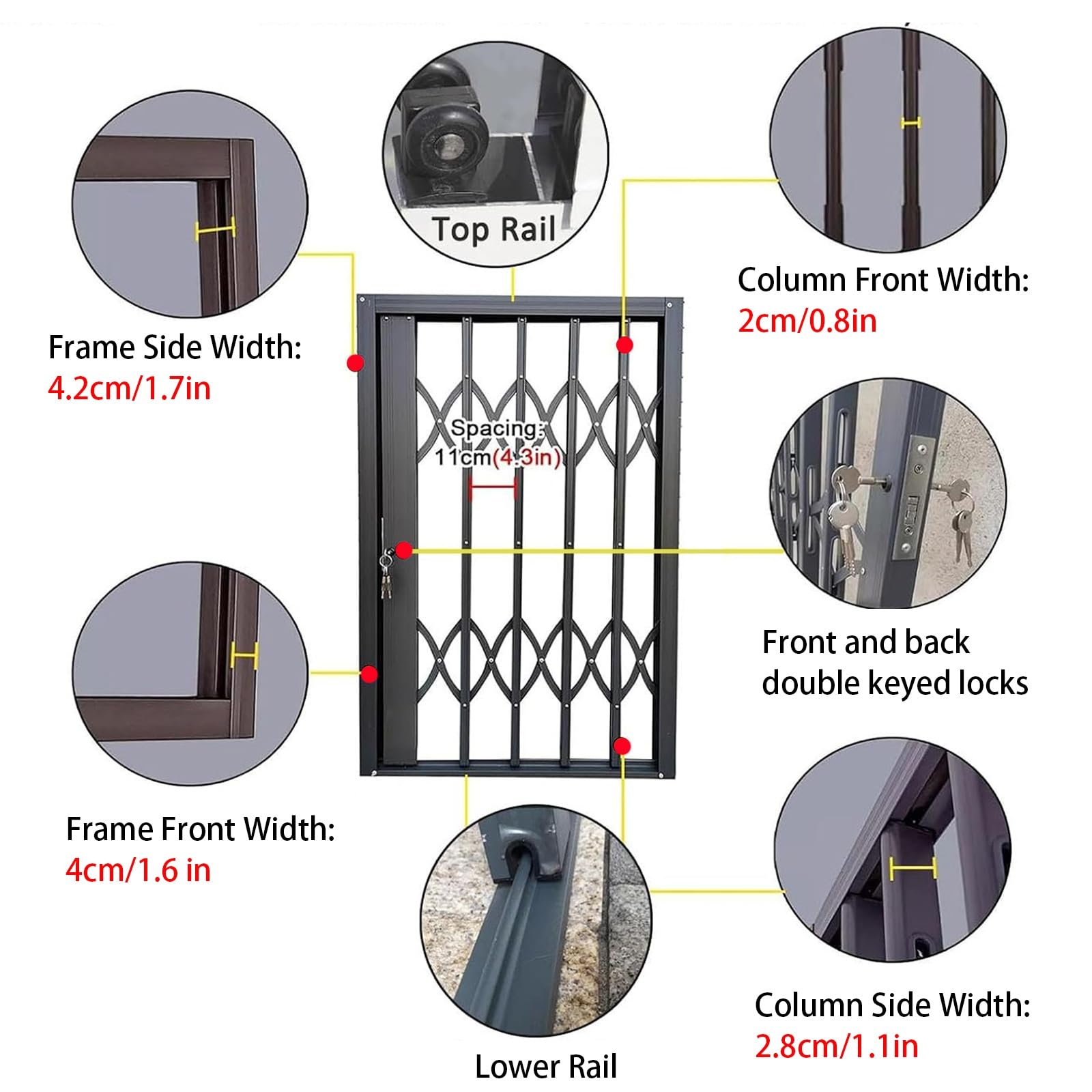 grille de fenêtre antivol Fenêtre Pliante Anti-eff Barrière de sécurité for fenêtre, avec double verrouillage et clé, for la des enfants, tout-petits(3.0x3.7ft/90x110cm)