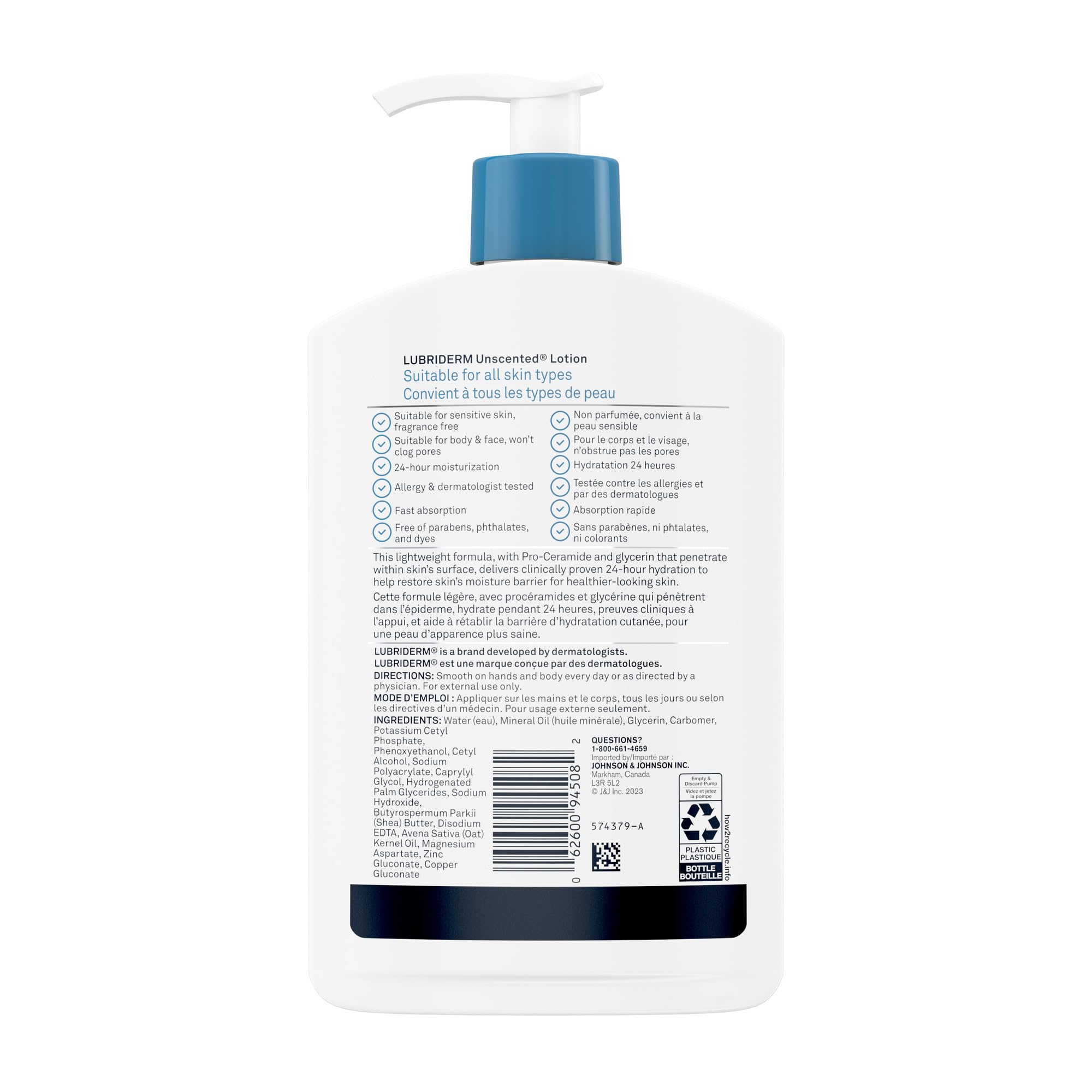 Lubriderm Unfragranced Moisturizing Hand and Body Lotion, 480ml