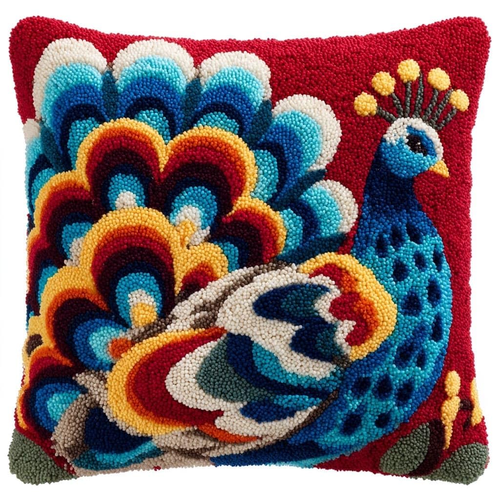 Henypt DIY Latch Hook Pillow Kits, Peacock