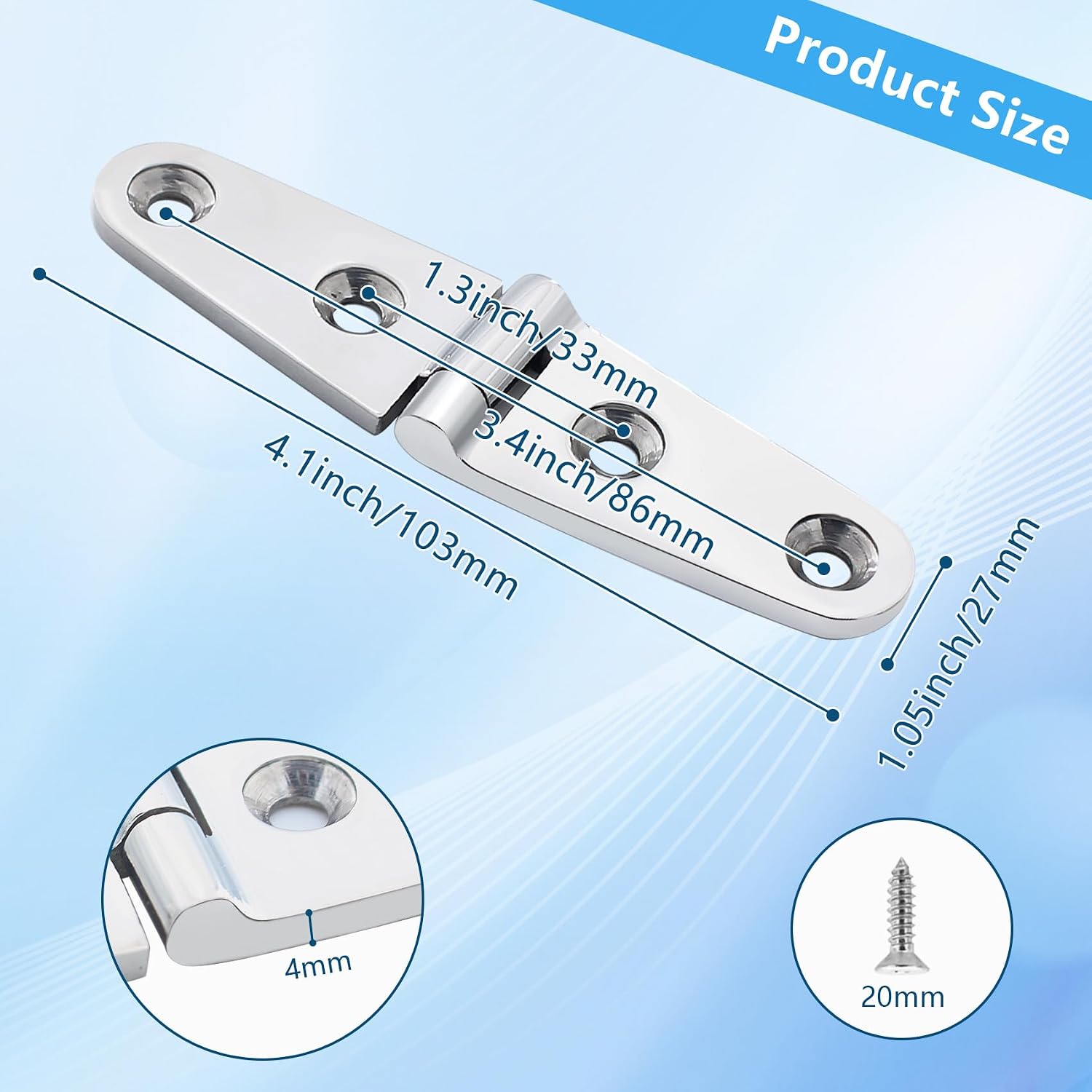 316 Stainless Steel Boat Hatch Hinges,4in/6inx 1in (103/160 X 27 mm) Polished Marine Hinge,Marine Boat Hatch Heavy Duty Hinges with Screws,for Boats, Yachts, Doors, Deck,Windows, Cabinets (4 Pack)