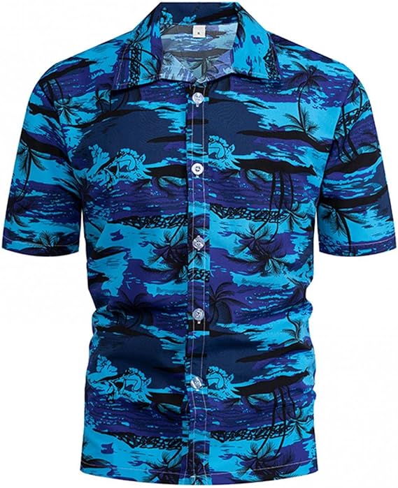 Amazon 夏服 メンズ シャツ 半袖 ワイシャツ おしゃれ 総柄シャツ 大きいサイズ アロハシャツ ゴルフシャツ カジュアル Yシャツ ビジネス ボタンダウン カッターシャツ ビーチシャツ オシャレ ポロシャツ プリントシャツ 002ダークブルー Xl シャツ 通販