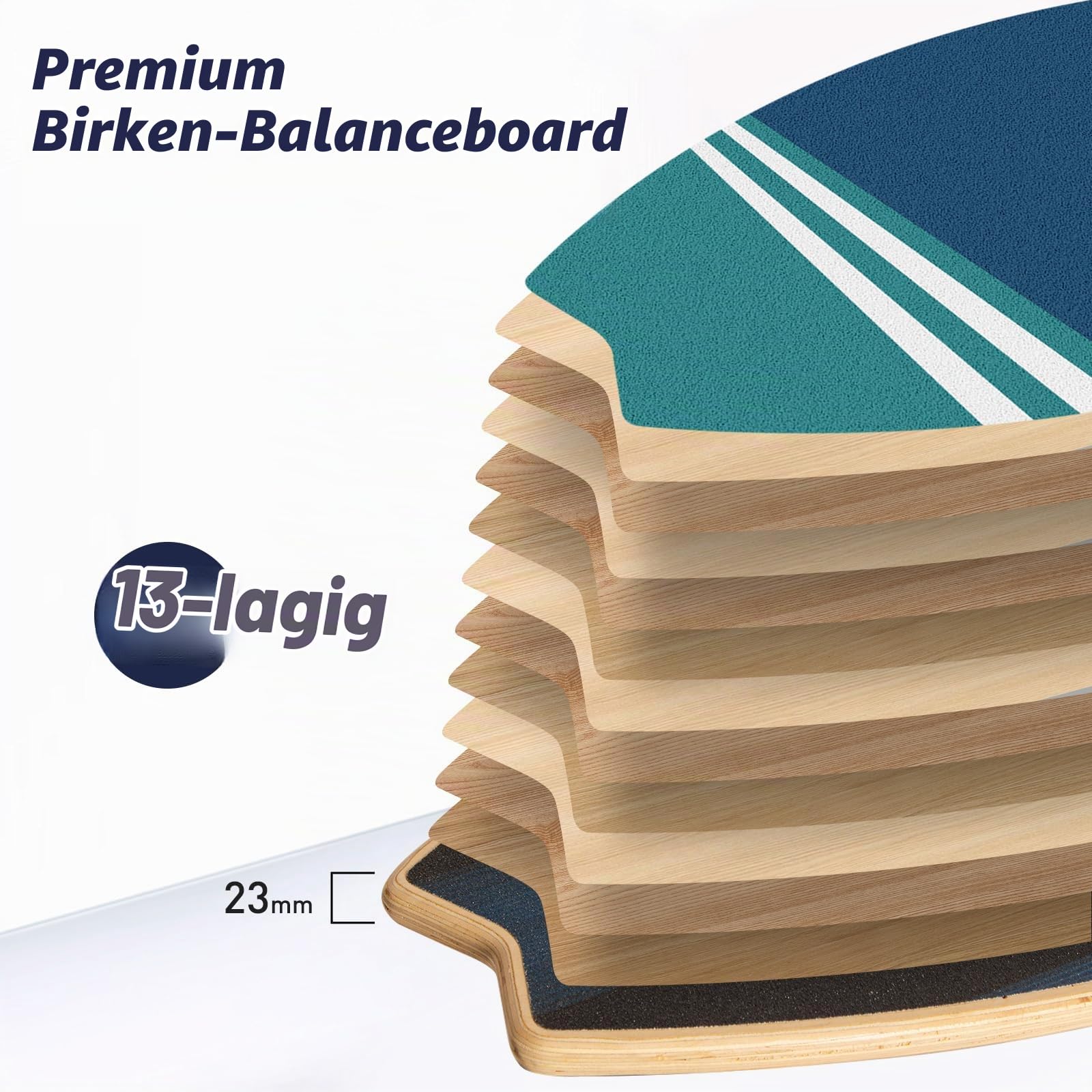 Leogreen Balance Board aus Holz in Surfboard, 7-in-1 Surfin Balanceboards Erwachsene Gleichgewichtstrainer, bis 160 kg belastbar für Surf-Training mit Verstellbaren Stoppern, Roller