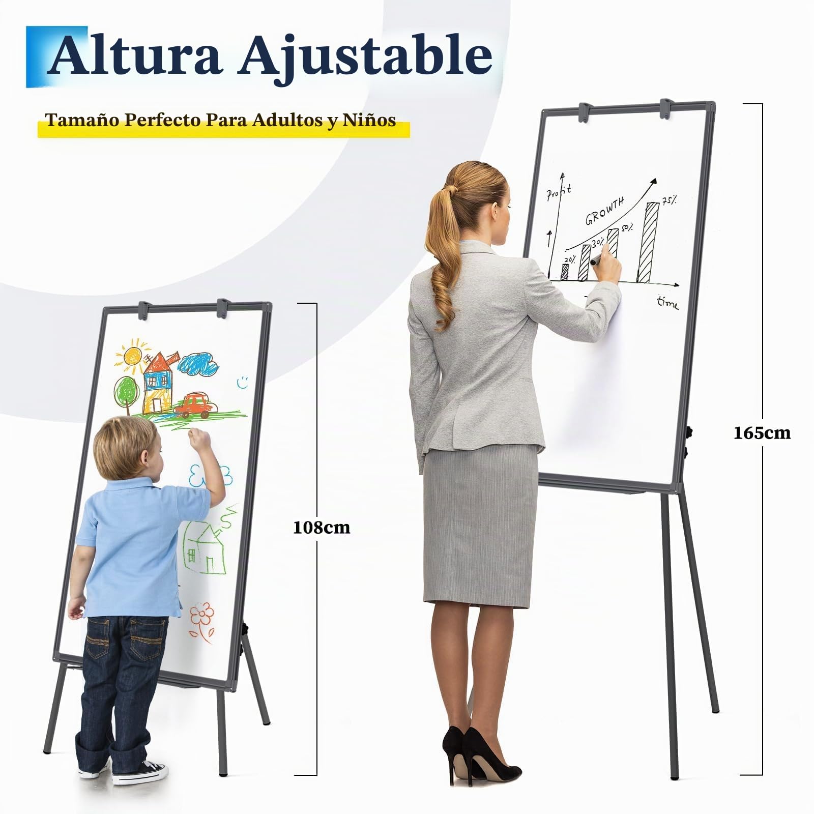 maxtek Pizarra Blanca con Caballete 90x60 cm, Borrado en Seco, Pizarra Magnética con Trípode, Portátil, Altura Ajustable, la Enseñanza en Casa y el Aula, Color Negro