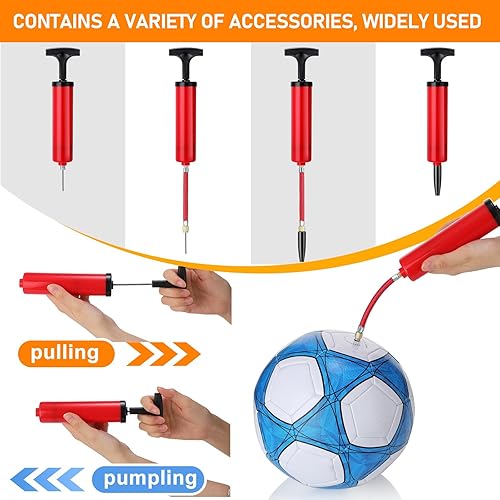 Miniatura 3 de Jerify Juego de 20 bombas de bolas de 8 pulgadas, bomba de aire portátil de mano, bomba de fútbol con manguera de extensión de aguja, inflador para