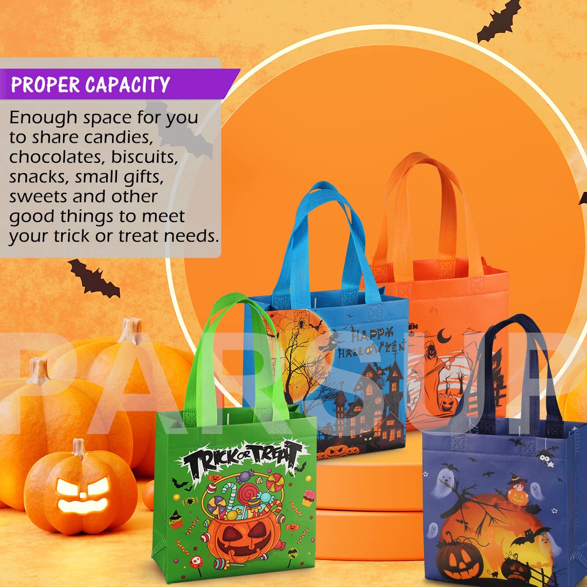 4 Borse In Tessuto Non Tessuto Per Halloween: Sacchetti Regalo Con Manici A Tema Zucca E Fantasmi