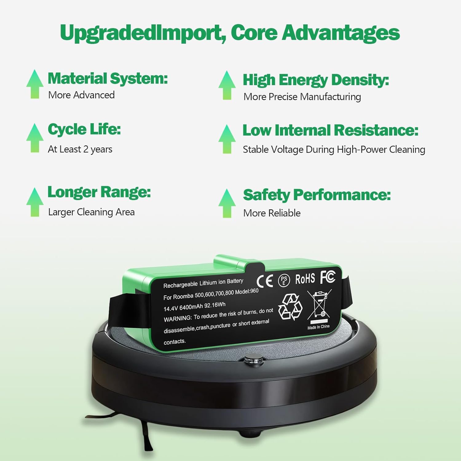 REYTRIC 6400mAh Lithium Ion Replacement Battery for iRobot Roomba 960 980 981 970 965 801 805 850 860 877 890 891 895 690 680 675 640 614 615, Roomba 900, 800, 700, 600 Series Vacuum Cleaner Battery
