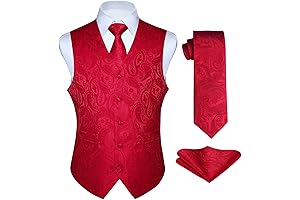 Men's Red Paisley Floral Vest Tie Set
