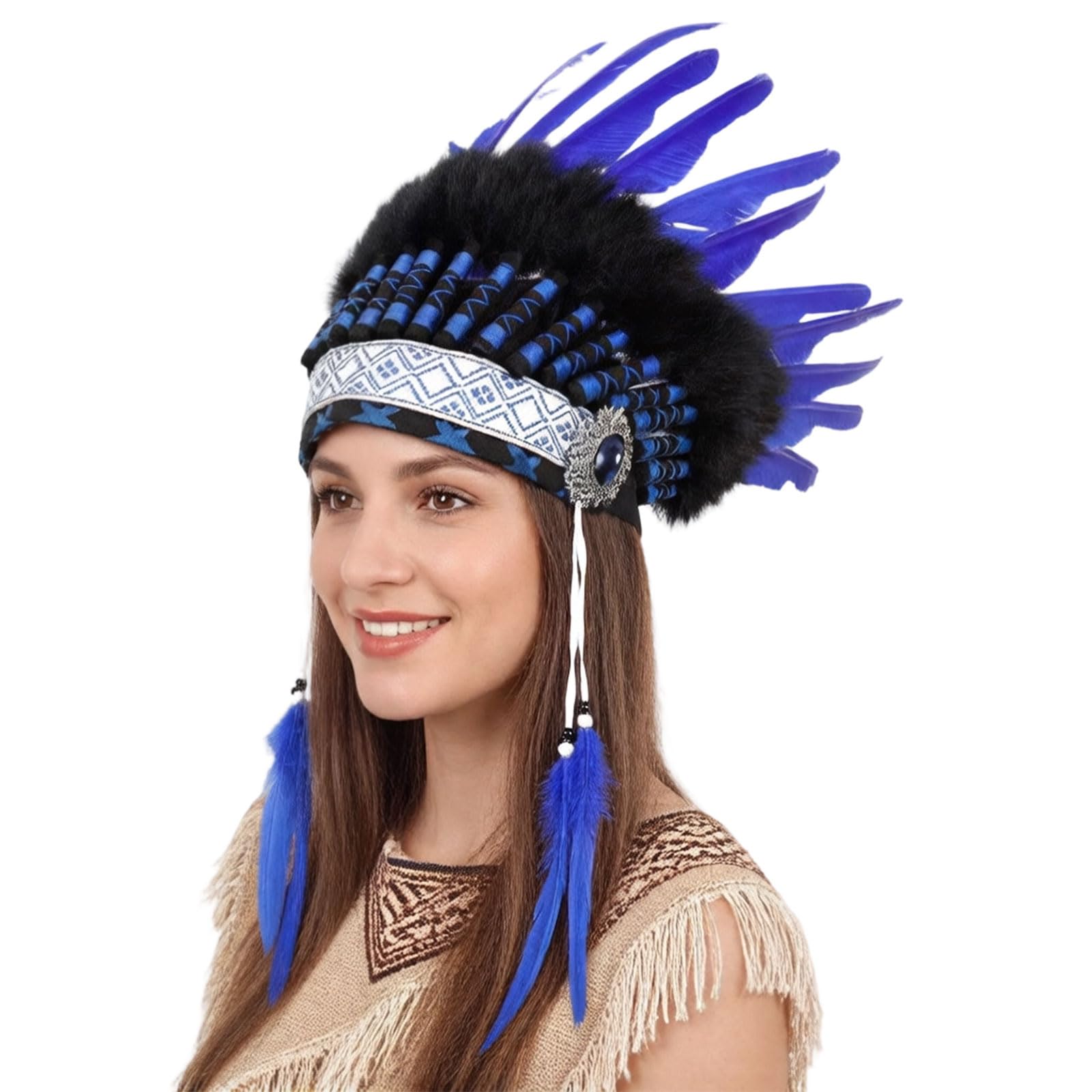 Colorido tocado indio con encanto étnico y diseño ajustable para fiestas temáticas y reuniones. Tocado cultural tradicional con colores arcoíris