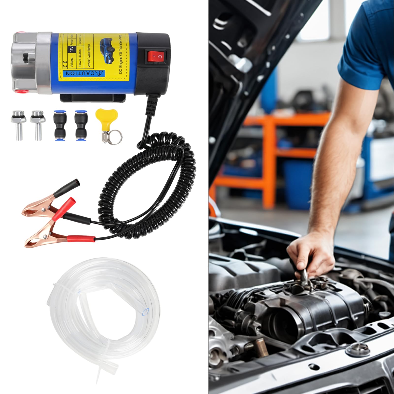 12 V, 100 W, pompa di aspirazione dell'olio, pompa diesel, 1-4 l/min, con 3 tubi, cambio dell'olio, per auto, moto, barca, camion