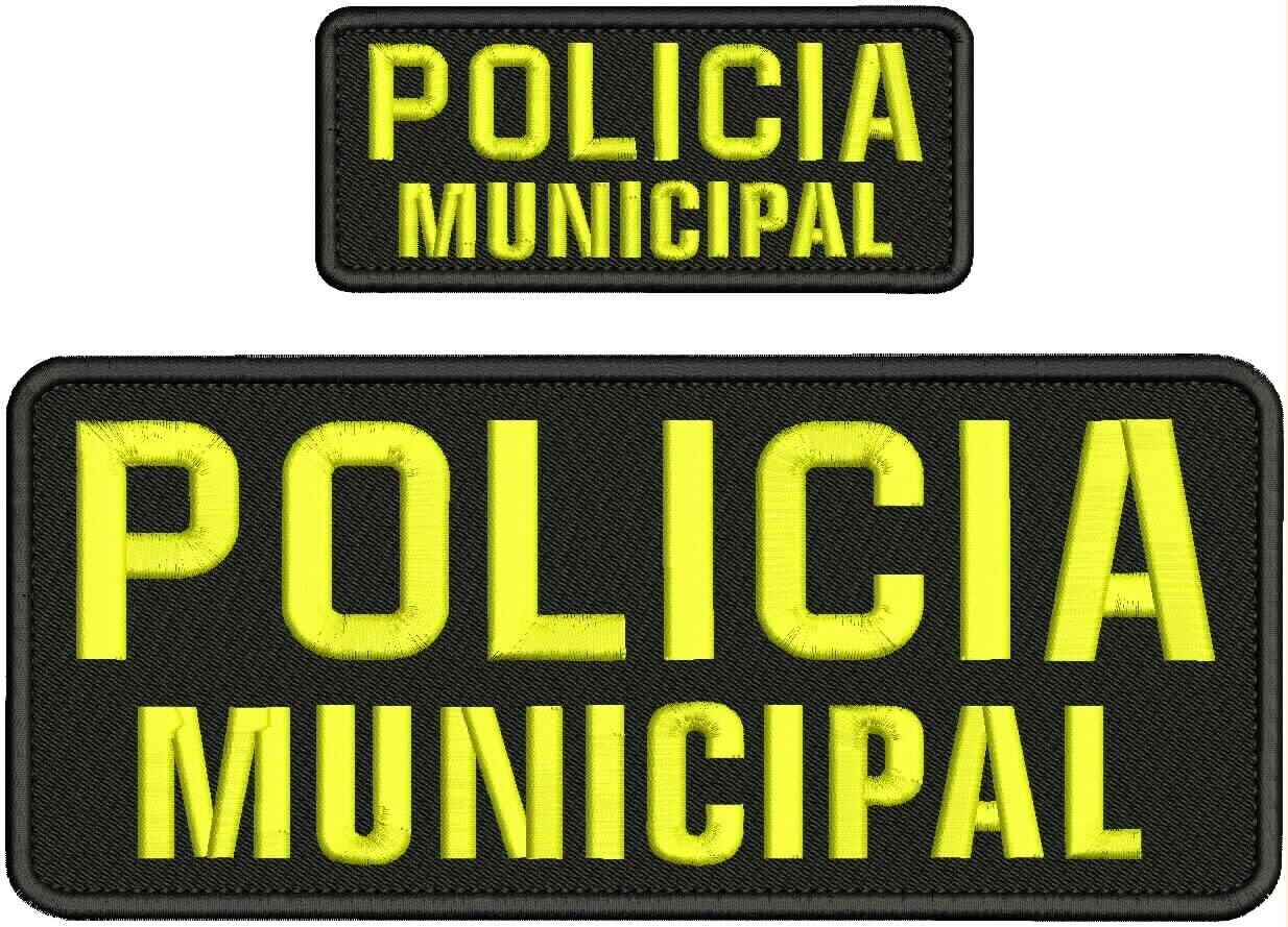 Special Patches for Velcro Patches for Uniform for POLICIA Municipal Embroidery Patch 4x10 and 2x5 Hook on Back Yellow Model-Q-X988-4119