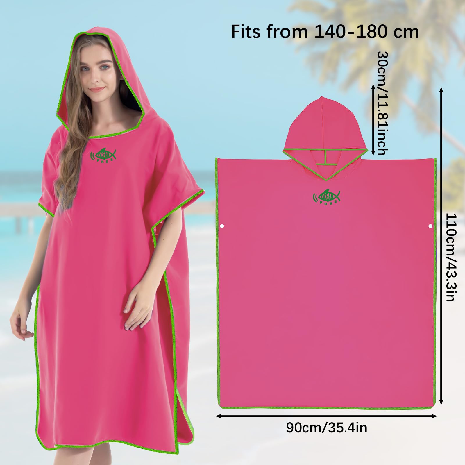 Poncho Toalla Adulto Hombre Mujer de Microfibra Extra Largo Secado Rápido Ligero Tamaño Universal para Natación Playa