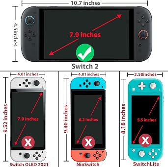 TJS 2 Pack Screen Protector for Nintendo Switch 2 Model 2025 7.9 (Clear)