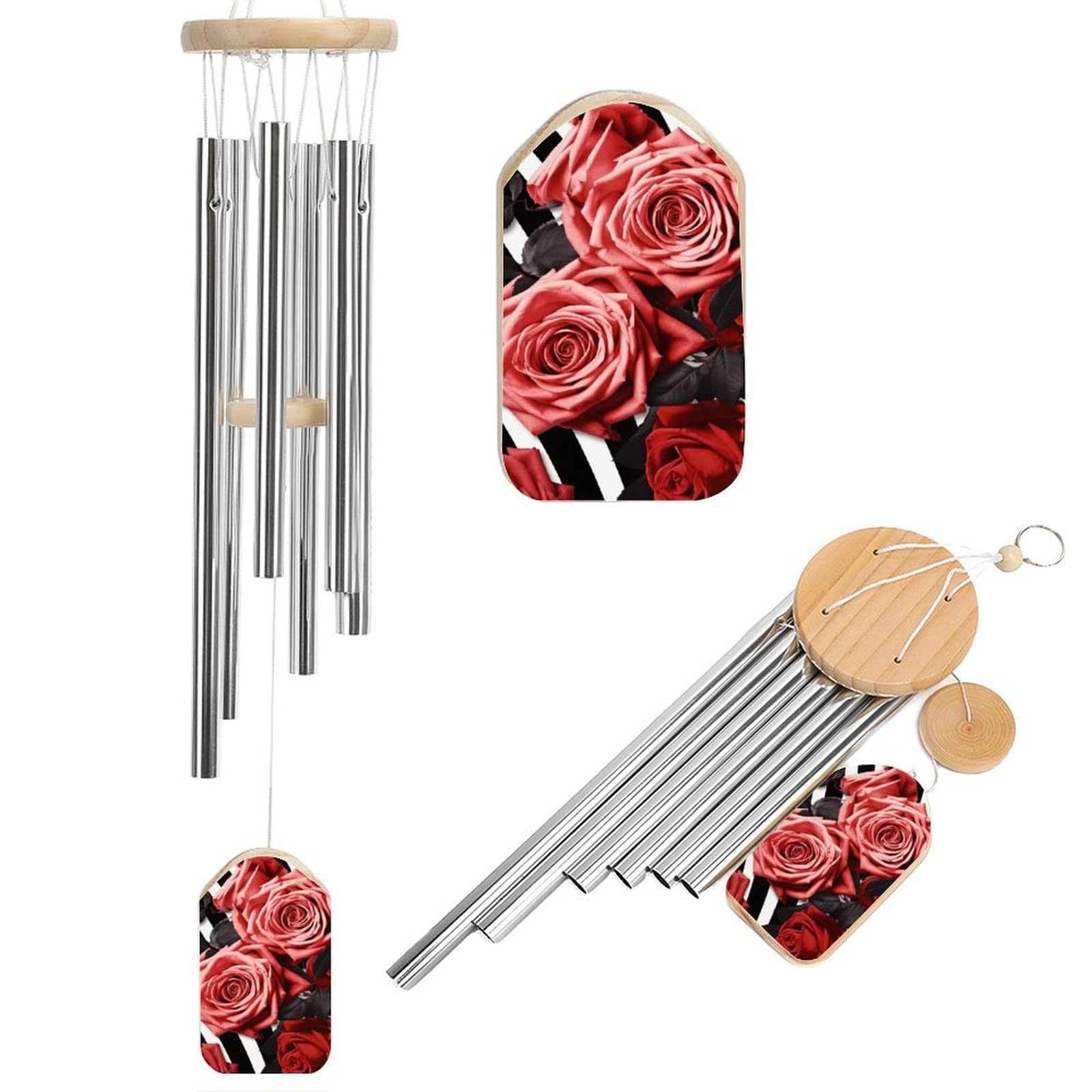 Outdoor Wind Chimes, Roses Flower Stripes Printed Wind Chimes,Simple Wind Chimes,Curtain Wind Chimes for Home Decoration