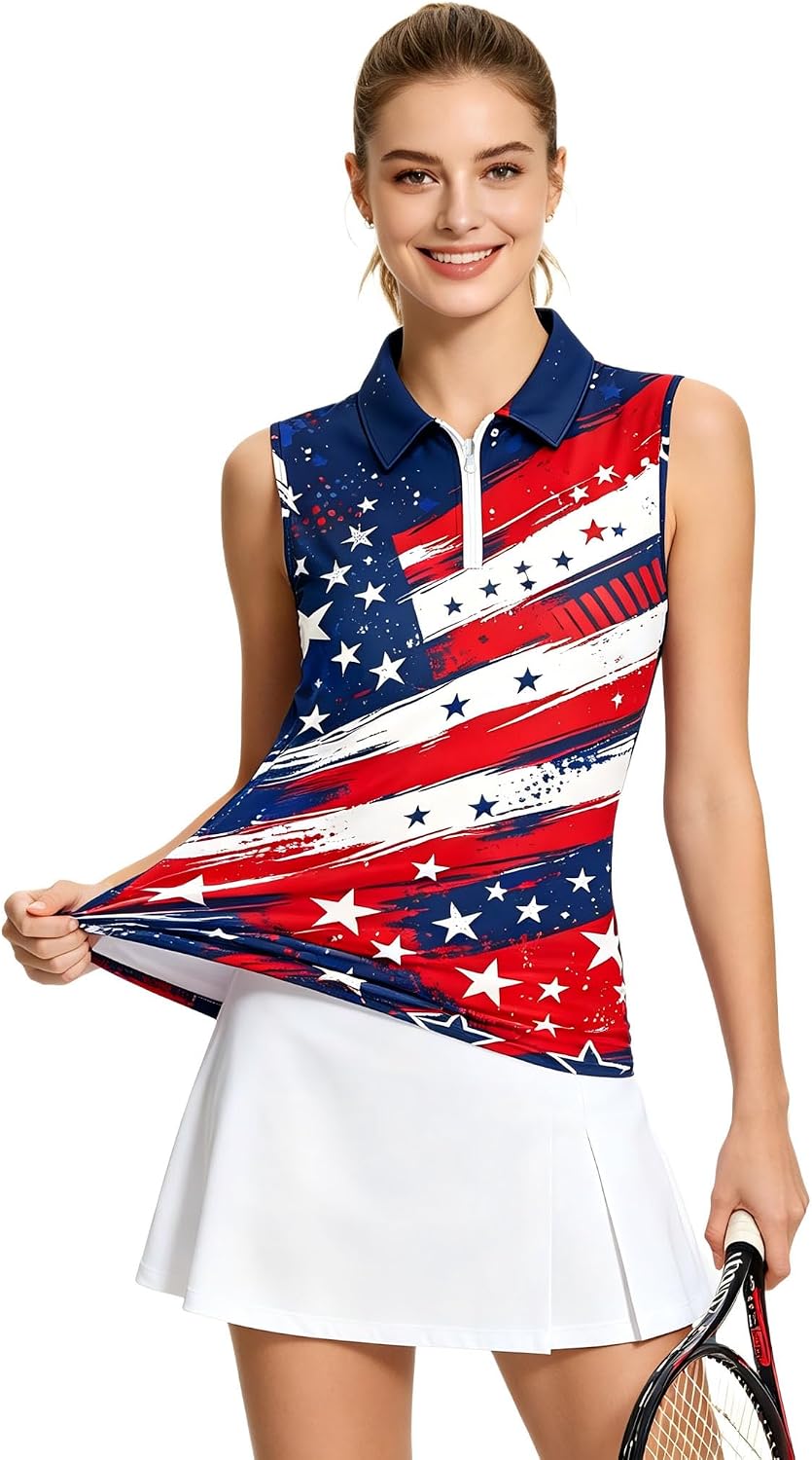 Women's Sleeveless Golf Polo Shirts Zip Quick Dry Lightweight Wicking Athletic Shirts Tank Tops for Women.