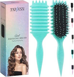 Curl Defining Brush, Curly Hair Brush for Styling, Shaping, Detangling & Defining Curls for Women and Men, Curl Brushes for Curly Hair Work on all Wet or Dry Hair Types (Green)