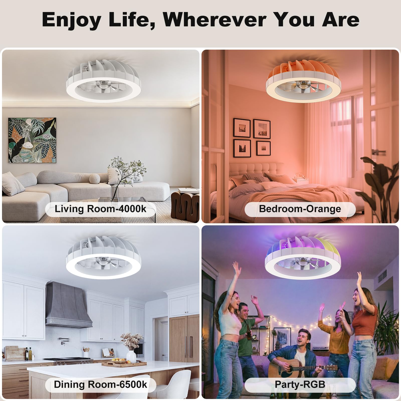 Ateroll Deckenventilator mit Beleuchtung, Ø46CM RGB dimmbar LED Fernbedienung 6 Windstufen 3000K-6500K leise Timer für Schlafzimmer
