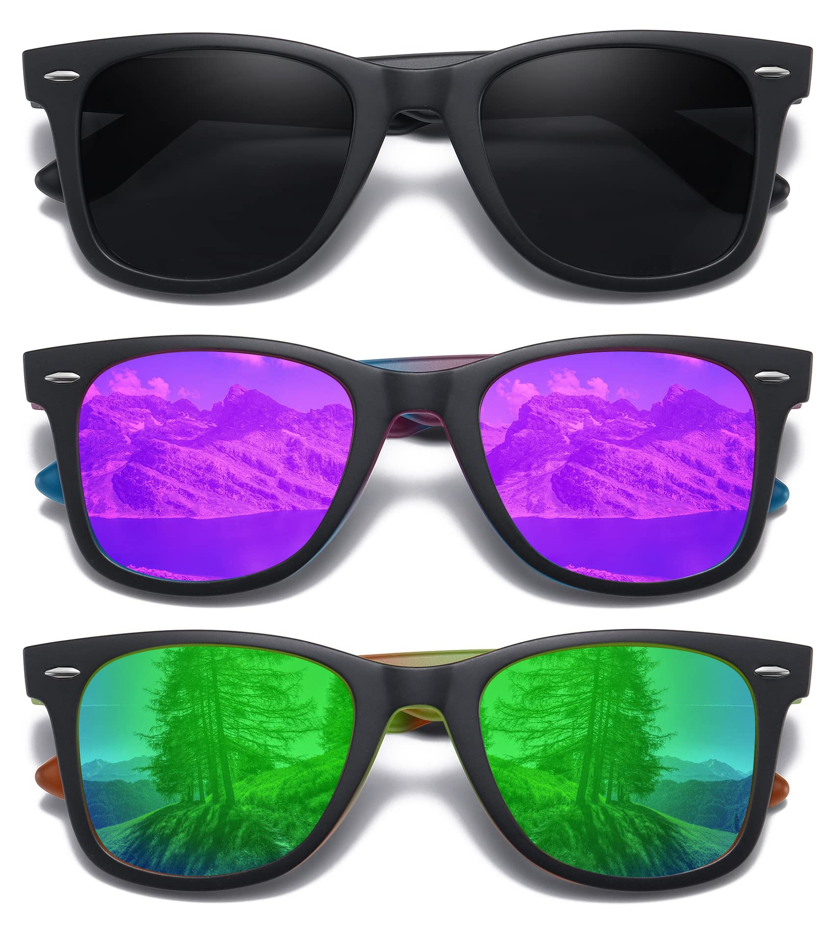Retro Polarized Sunglasses for Women Men Classic Mirror Lens(3 Pack) Retro Classic Wayfarer Style Polarized Sunglasses for Men  main image 2