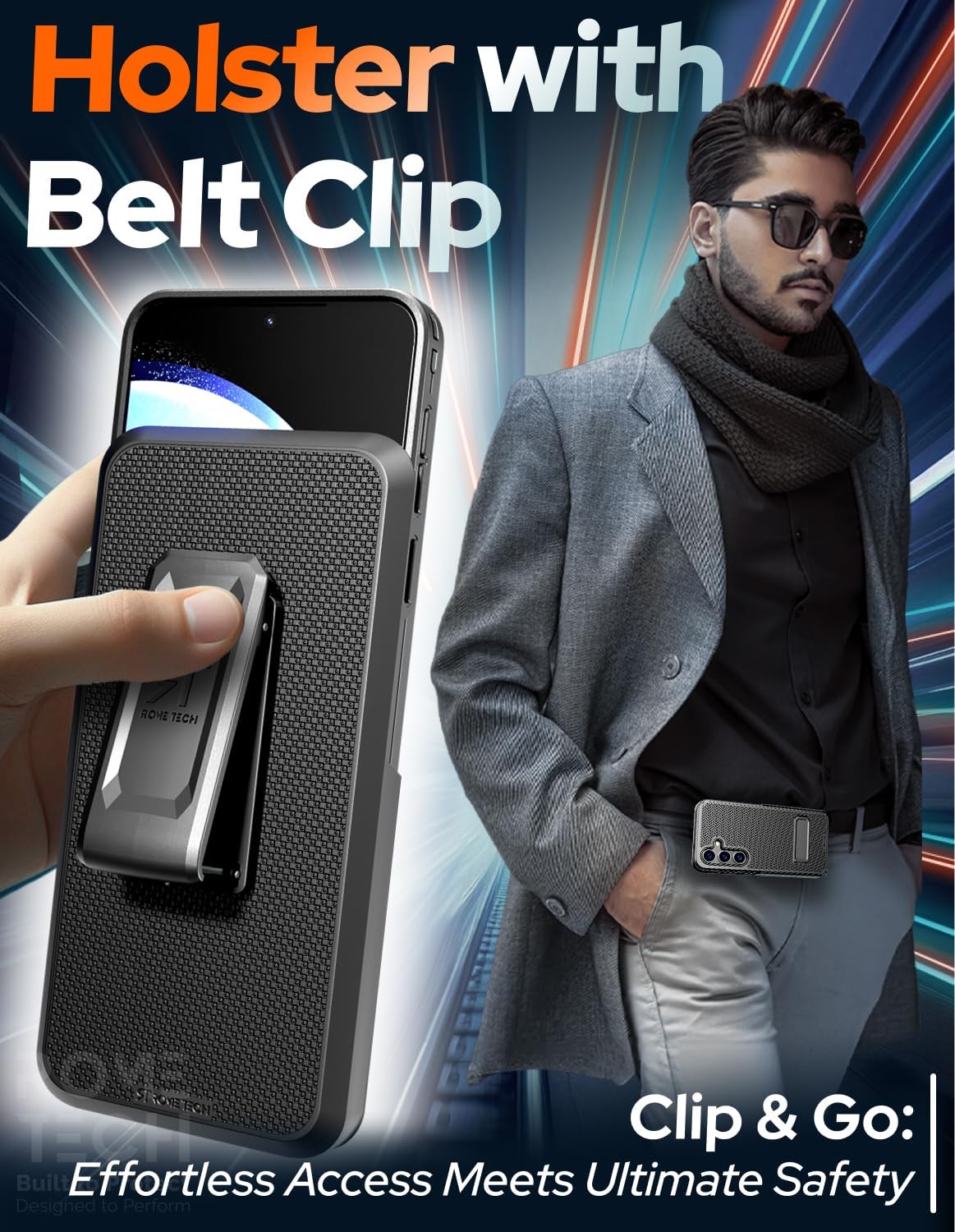 Designed for Samsung Galaxy S24 Case with Belt Clip Holster - Compatible with MagSafe Magnetic Heavy Duty Phone Cover with Kickstand - Black