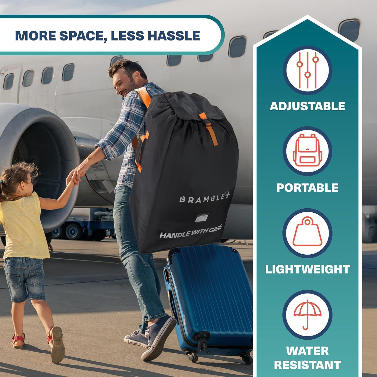 BRAMBLE - Sac de Transport Poussette pour Avion Gate Check - Nylon Balistique Imperméable avec Sangles Néoprène, Pochette & Fenêtre ID - 90 x 60 x 35 cm (Noir)