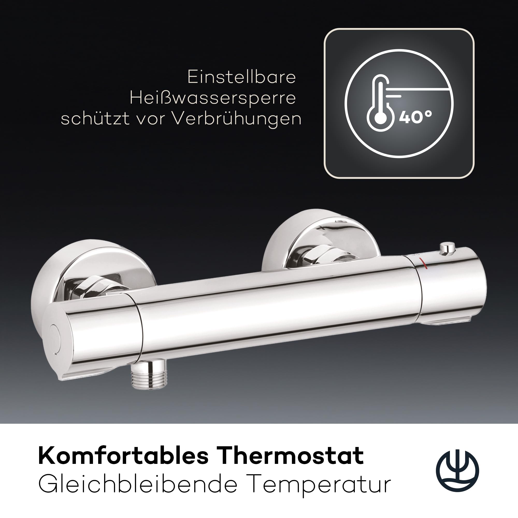 KLUDI Duscharmatur Duschthermostat mit Temperaturbegrenzung, Aufputz-Brausearmatur, für 1 Verbraucher, Wandmontage, Sicherheitssperre, Chrom, 350020538