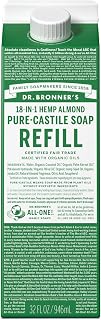 Pure-Castile Liquid Soap Refill, 82% Less Plastic per Quart, Made with Organic Oils, 18-in-1 Uses, For Face, Body, Hand Soap Refill, Hair, Laundry, Pets & Dishes (32oz, Almond)
